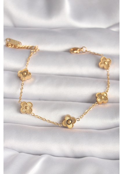 316L Çelik Gold Renk Baby Boy Yonca Model Işleme Detay Kadın Bileklik