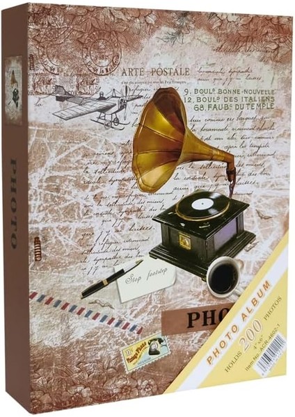 Fotoğraf Albümü 10X15CM 200 Fotoğraf Kapasiteli Renkli Gramofon Desenli Anı Albümü