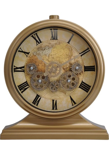 Mark Premium Serisi Modern Kadranlı Döner Çarklı 32X28 cm Ev ve Ofis Masa ve Duvar Saati Roma Rakamlı Harita Baskılı