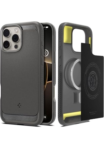 16 Pro ile Uyumlu Ekstra Dayanıklı Magsafe Kılıf Rugged Armor Hava Kanalı Teknolojisi Askeri Sınıf Koruma Magfit Gray Çift Katman Kapak - ACS08116 modelleri