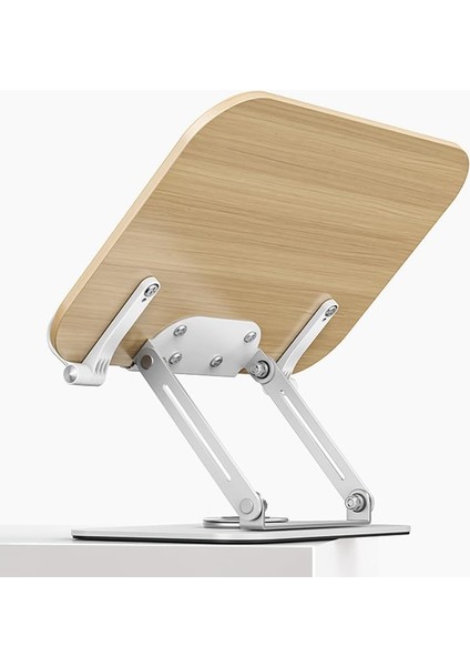 Profesyonel Kitap Okuma Tutucu Ders Çalışma Sunum Kaliteli Karbon Çelik ve Ahşap Malzeme 360 Derece Döner Yüksekliği ve Açısı Ayarlanabilir Tablet Tutucu Kullanım TM13 Açık Kahve modelleri