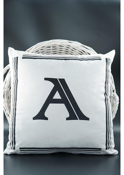 Harfli Kırlent Kılıfı Kadife 43X43 cm Çift Taraflı A Harfi Kedi Desenli Evlilik Teklifi Doğum Günü