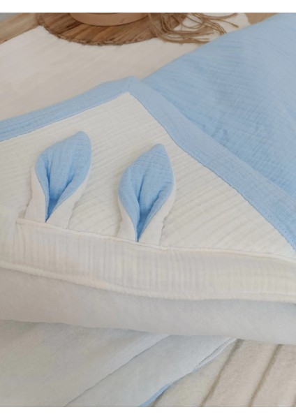 Yenidoğan 4 Kat Müslin Kumaş Kulaklı Patili Fiyonk Bebek Battaniyesi Kundak Mavi fiyatları