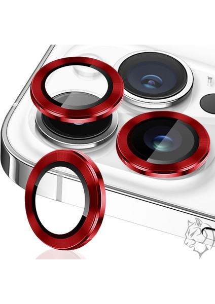15 Pro/ 15 Pro Max Premium Kamera Lens, Orijinal Tasarım, 9h Temperli Cam, Metal Aksesuar, Kurulum, Kırmızı