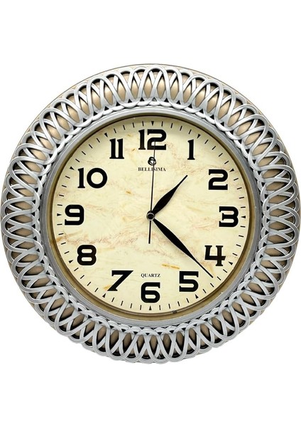 BL-1057 Serisi Klasik Kadran Işleme Desenli Sessiz Akar 30 cm Duvar Saati -Gri