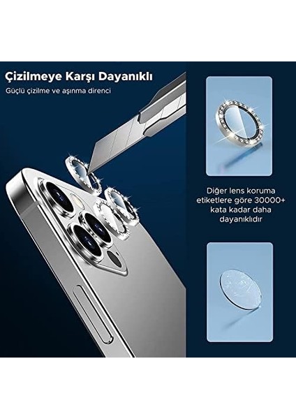 Happy 14 - 14 Plus Uyumlu Taşlı Tasarımlı Kamera Lens Temperli Koruyucu modelleri