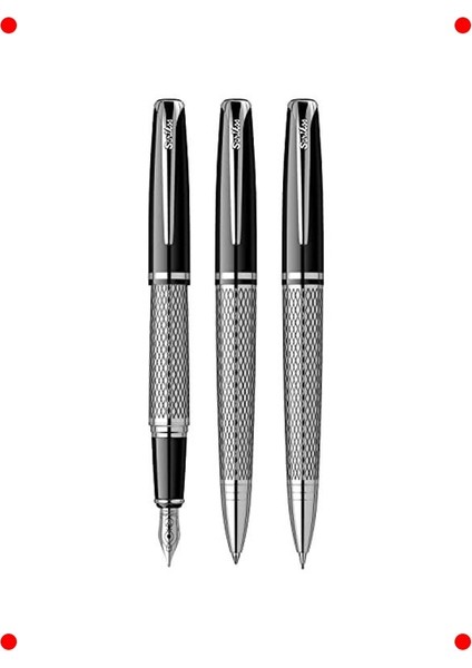 Lüks Kalem Seti: Dolma, Tükenmez, Versatil Siyah Krom