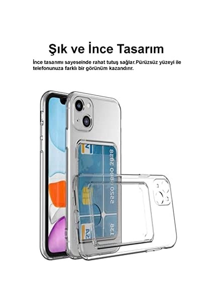 Kzy Iletişim 13 ile Uyumlu Kapak Kamera Korumalı Kartlıklı Şeffaf Silikon Kılıf fiyatları