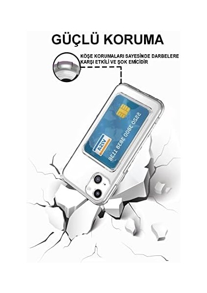 Kzy Iletişim 13 ile Uyumlu Kapak Kamera Korumalı Kartlıklı Şeffaf Silikon Kılıf modelleri