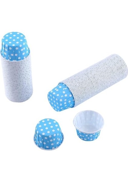 50LI Muffin Kalıbı - Kalıpları, Su Geçirmez ve Yağ Geçirmez Pişirme Kağıtları, Ev Veya Parti Için Folyo Pişirme Kek Kapları - Açık Mavi Puantiye modelleri