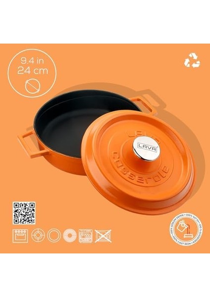 Metal Spring Serisi - Döküm Çok Amaçlı Tencere, Yuvarlak, 24 Cm, Mat, Parlak Siyah Taban, Turuncu modelleri