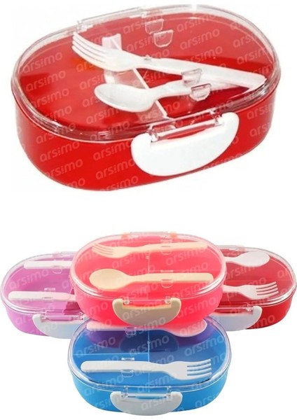 Beslenme Kabı, 2 Bölmeli, Çatal Kaşıklı, 750 Ml, Şeffaf Kapaklı