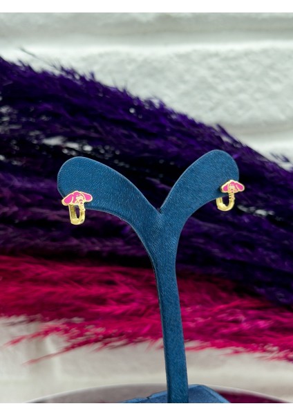 925 Ayar Gümüş Pembe Mineli Fil Necati Figürlü Zarif Kız Çocuk Küpesi