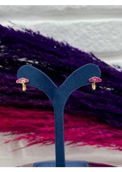 925 Ayar Gümüş Pembe Mineli Fil Necati Figürlü Zarif Kız Çocuk Küpesi modelleri