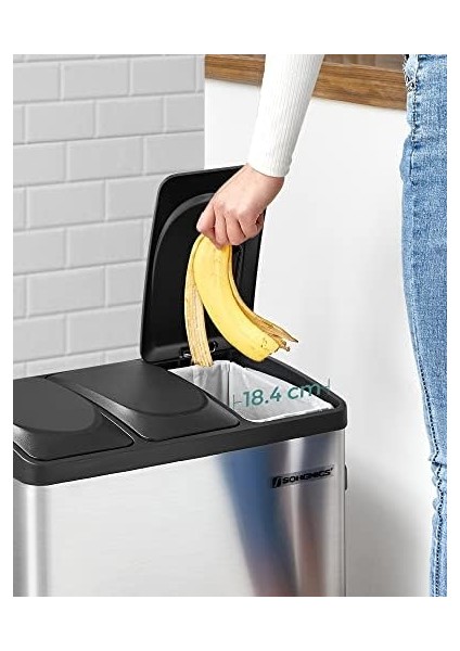 Çöp Kutusu Çöp Kutusu Iç Kova ile 45 Litre 3 x 15L Muelltrennsysteme Pedallı Kova Paslanmaz Çelik LTB45L fiyatları