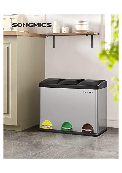 Çöp Kutusu Çöp Kutusu Iç Kova ile 45 Litre 3 x 15L Muelltrennsysteme Pedallı Kova Paslanmaz Çelik LTB45L modelleri