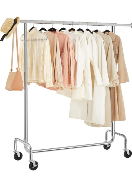 Askısı, Tekerlekli Askıları, Metalden Yapılmış, 130 Kg&apos;a Kadar Yüklenebilir, Uzunluk 110-150 Cm, Krom Kaplama, HSR11S