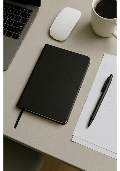 Tanıtım Defter, Çizgisiz Not Defteri, Siyah Termo Deri Kapaklı Çizgisiz Not Defter, 128 Yaprak A5 Planlama Not Defteri, Ofis ve Kırtasiye, Plan, (14CM x 21 Cm)