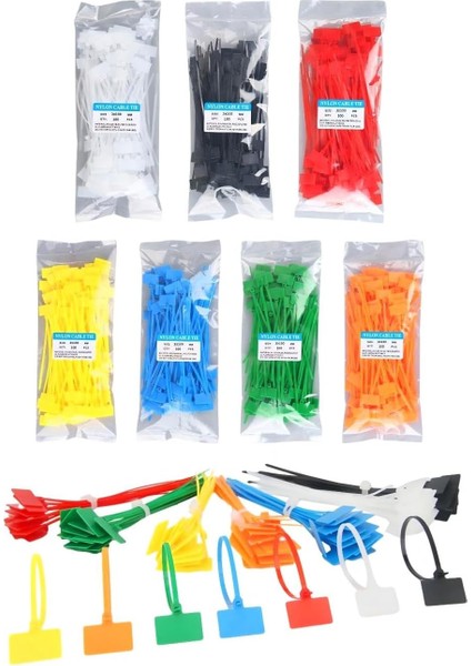 700 Adet Etiketli Kablo Bağı, Etiket Bağı, Mühür Bağı, Ev Ofis Bahçe, Duvar Kablosu, Kelepçe, Plastik, Sarı, Yeşil, Mavi, Turuncu, Beyaz, Siyah, Kırmızı 100 Er Adet