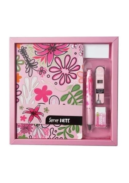Defter Setı - Desenli Seker Pembe Özel Kutuda
