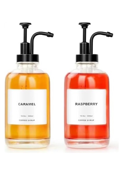 2&apos;li 500 ml Cam Sıvı Sabunluk ve Losyonluk Seti – Yüksek Kaliteli Krom Başlık, Şık Tasarım, Çok Amaçlı Kullanım Için: Kahve Şurubu, Sıvı Yağ, Sirke, Losyon ve Sıvı Sabun (Siyah, Yuvarlak) modelleri