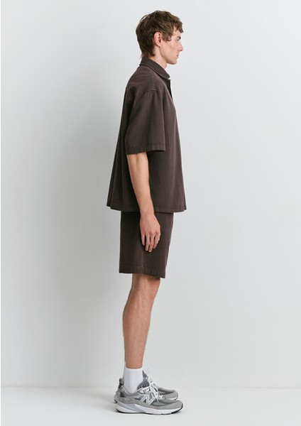 Keten Karışımlı Kahverengi Gömlek 0211559-86683