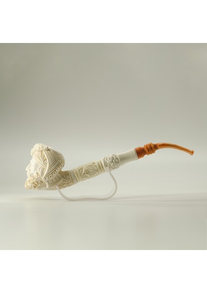 El Oyması Lületaşı Pipo – Sultan Figürlü, Amber Ağızlık, Kutulu (23 Cm) modelleri