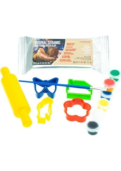Seramik Kil Seti,kırmızı/terracotta 250 gr Fırınlama Gerektirmeyen Hamur,kalıplar,merdane,fırça,6 Renk Akrilik,şekillendir,kalıpla,kurut,. Montessori Sınıfları Için Ideal Toksik Değil modelleri