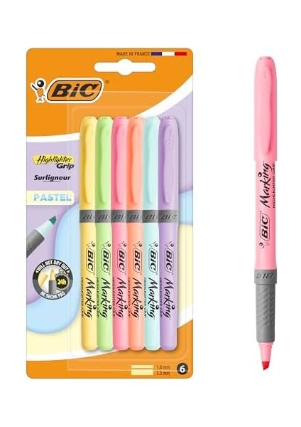 Intensity Highlighter Grip Pastel Marker Fosforlu 6&apos;lı Blister, Su Bazlı Mürekkep, 6 Pastel Renk, Kauçuk Tutaçlı fiyatları
