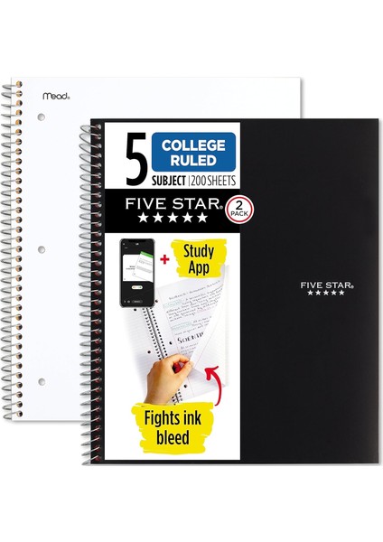 Star Spiral Defterler, 2&apos;li Paket, 5 Bölümlü, 28X21.6 Cm, 200 Sayfa