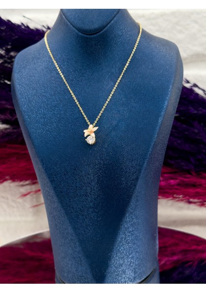 925 Ayar Gümüş Çiçek Mineli Tektaş Modeli Zarif Kadın Kolye