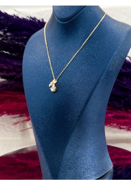 925 Ayar Gümüş Çiçek Mineli Tektaş Modeli Zarif Kadın Kolye modelleri