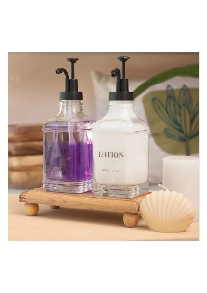 2’li Siyah Başlıklı Cam Kare Sabunluk Seti