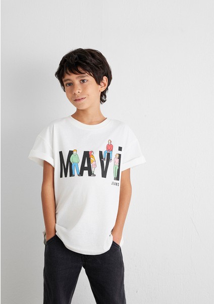 Mavi Baskılı Ekru Tişört 6610280-70057