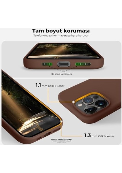 15 Pro Uyumlu Özel Ipeksi Dokunuş Hissi Veren Içi Yumuşak Kadife Lansman Silikon Kılıf Kapak (Kahverengi) modelleri