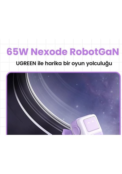 Ugreen Nexode Rg 65W Robotgan Şarj Cihazı USB C Güç Kaynağı MacBook Pro/air, Ipad, 15 Pro Max, Galaxy S24 Ultra, Steam ile Uyumlu 3-Port Hızlı Şarj Cihazı LED (Mor) modelleri