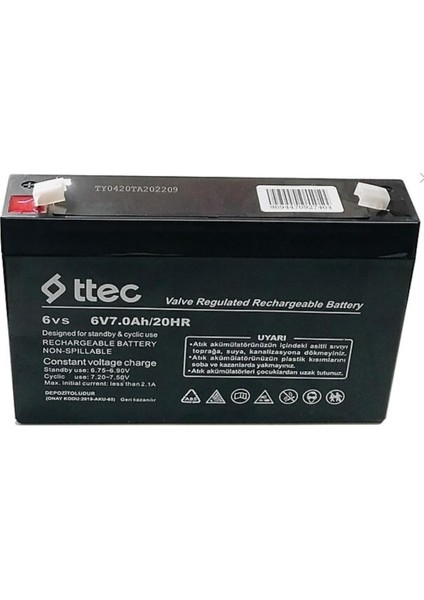 6V 7AH Bakımsız Kuru Akü