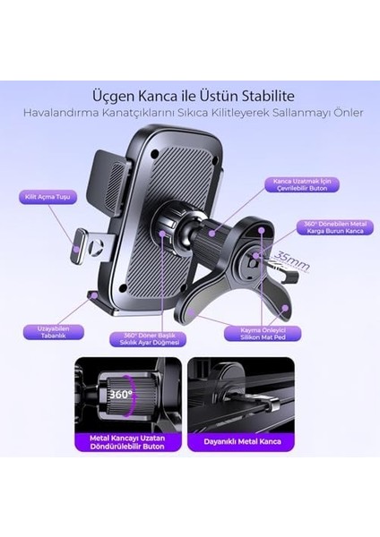 Metal Kancalı Havalandırma Destekli Araç Içi Telefon Tutucu fiyatları