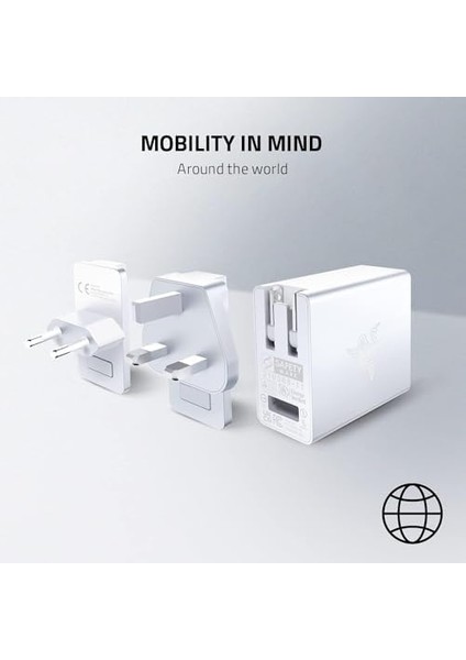 Usb-C Gan Şarj Cihazı - Taşınabilir Hızlı Şarj Cihazı (2x Usb-C, 2x Usb-A, Abd, Ab ve Ingiltere Portlu) Beyaz modelleri