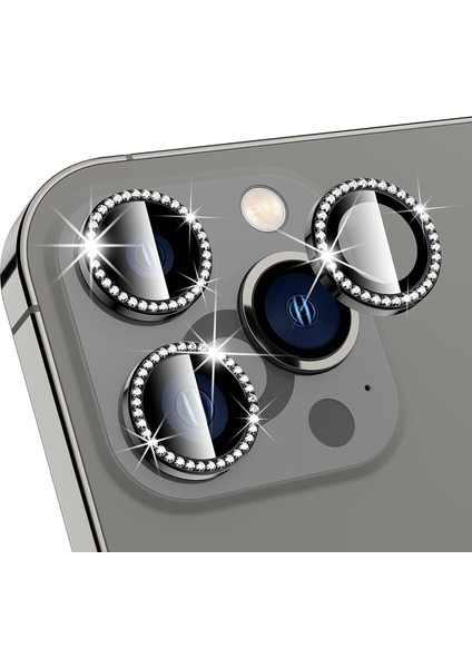Iphone 12 Pro Max Taşlı Lens Premium Kalite ve Görünüm(3&apos;lü Set) (Siyah)
