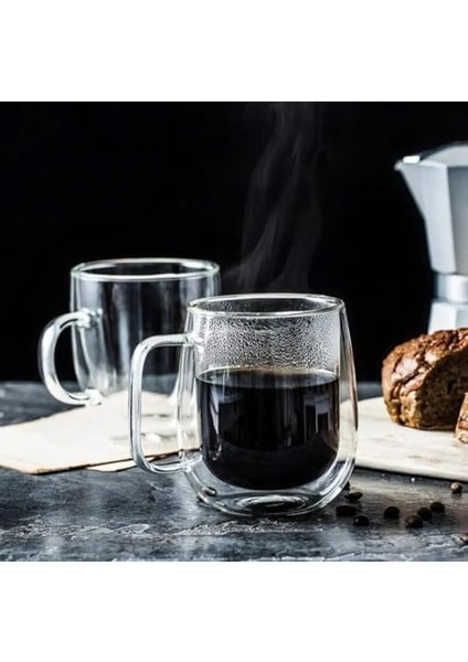 Çift Cidarlı Cam Kupa 2’li Set 250 ml Dayanıklı Borosilikat Cam, Şeffaf Çift Katlı Tasarım, Kahve,, Bitki Çayı Sunum Bardağı modelleri