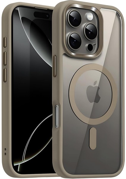 16 Pro Max Için Super-Crystal ile Uyumlu Kılıf Arkası Kristal Berraklığında Cam Görünüm Kenarları Darbe Emici Silikon Hybrid Kılıf (Desert Titanyum, 16 Pro Max)