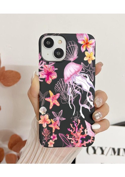 IPhone 13/14 Ile Uyumlu Uv Baskılı Siyah Telefon Kılıfı Premium Malzeme ve Desen Kalitesi Pöfüdü01 (Pinkecean)