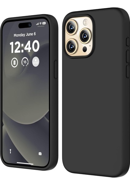 15 Pro Kılıf 6.1 ile Uyumlu, Sıvı Silikon 3 Katmanlı Tam Kaplamalı Yumuşak Jel Kauçuk Telefon Kılıfı Kapak 6.1 Inç, Siyah