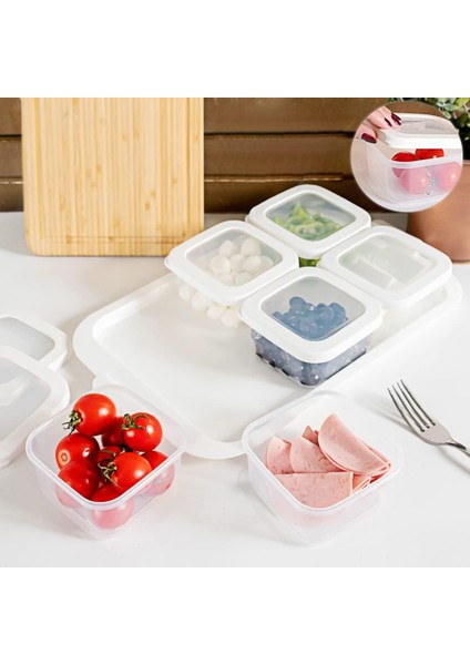 Tepsili 6lı Kahvaltılık Saklama Kabı Silikon Kapaklı Saklama Kabı Kapaklı Kahvaltılık Beyaz