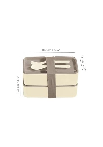 2 Katlı Ayarlanabilir Dikdörtgen Beslenme Kabı - Çatal Kaşık Servisli Yemek Saklama Kutusu Bej (NKS156) modelleri