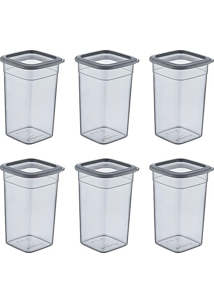 6&apos;lı Set Skali Kare Saklama Kabı 1440 ml - Antrasit, Çok Amaçlı Saklama Kabı
