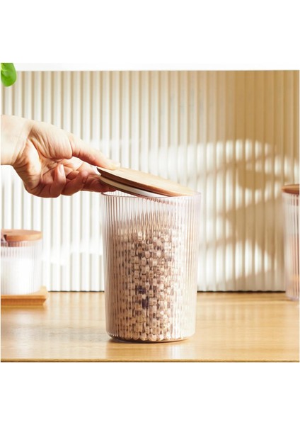 Desenli Cam Saklama Kabı - Hava Geçirmez Ahşap Kapaklı, Lüks Mutfak ve Restoran Kullanımı Için (250 Ml)