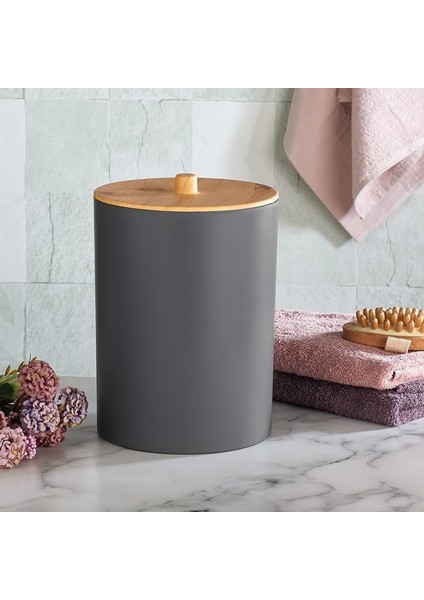 Bambu Görünümlü Ahşap Desen Çöp Kovası ( - Mutfak - Tuvalet - Balkon) (Antrasit, 6 Litre)