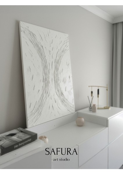 Dokulu Tablo – El Yapımı 3 Boyutlu Alçı Minimalist Doku, Modern Iskandinav Kabartmalı (Ayrım)